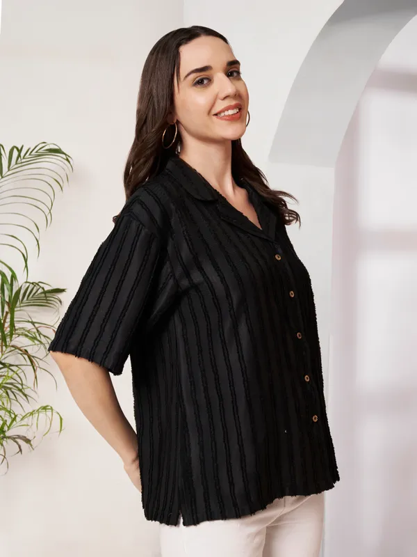 Black_Textured_Relaxed_Fit_Shirt_For_Women