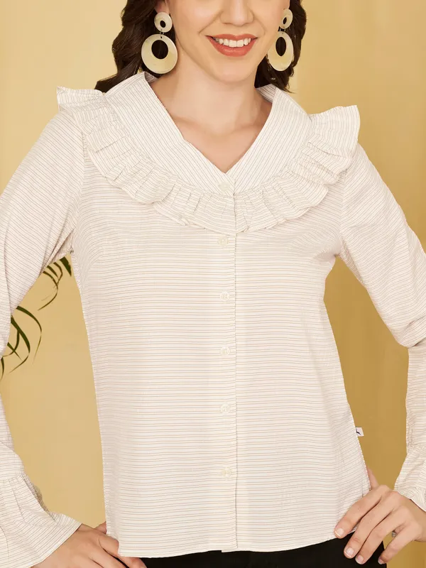White_Textured_Ruffle_Top_For_Women