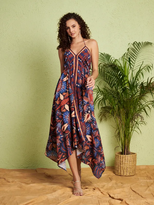 Blue_Printed_Spaghetti_Strap_Dress_For_Women