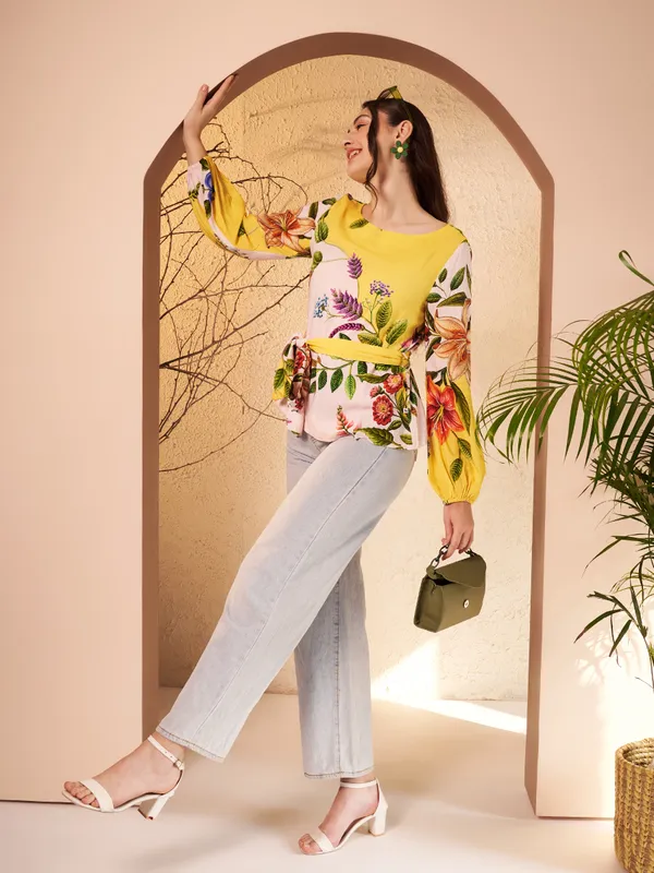 Yellow_Floral_Print_Blouse_For_Women