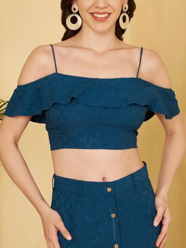 Blue_Textured_Off_Shoulder_Co_Ord_Set_For_Women