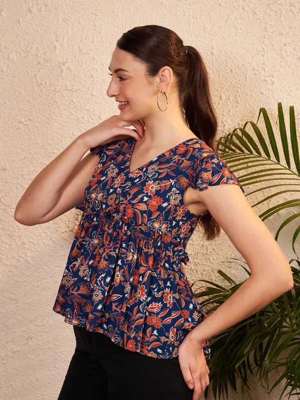 Navy_Floral_Print_Peplum_Top_For_Women