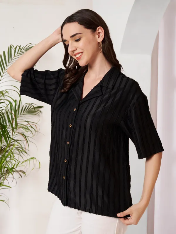Black_Textured_Relaxed_Fit_Shirt_For_Women