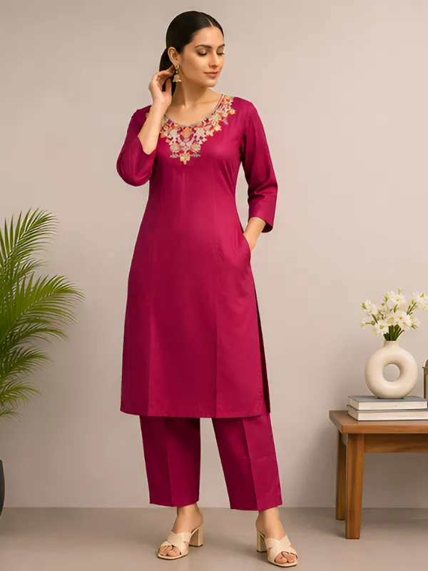 Magenta_Straight_Kurta_Pant_Set_for_Women