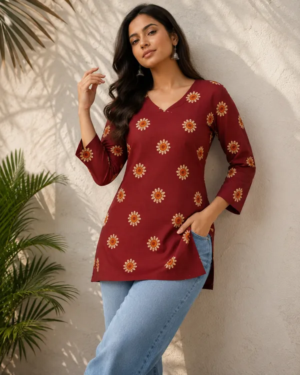Maroon_Printed_Straight_Fit_Kurti_for_Women