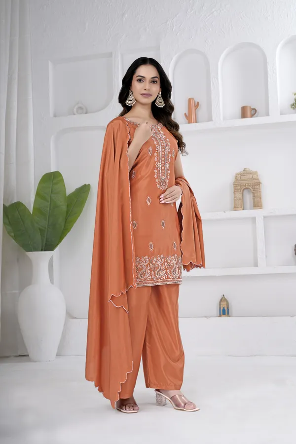Rust_Embroidered_Kurta_Set_For_Women