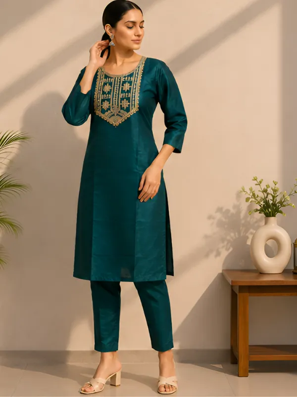 Teal_Straight_Embroidered_Kurta_Set_for_Women
