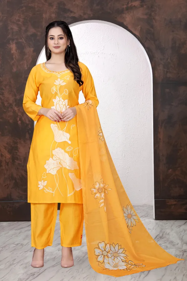 Yellow_Floral_Print_Straight_Kurta_Set_for_Women