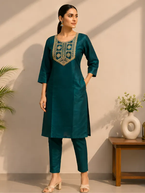 Teal_Straight_Embroidered_Kurta_Set_for_Women