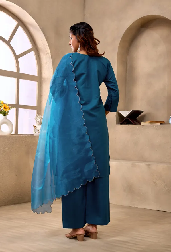 Teal_Embroidered_Straight_Kurta_Set_For_Women
