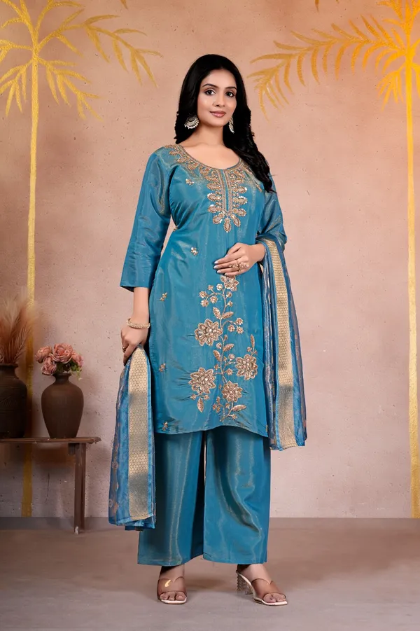 Blue_Embroidered_Kurta_Set_For_Women