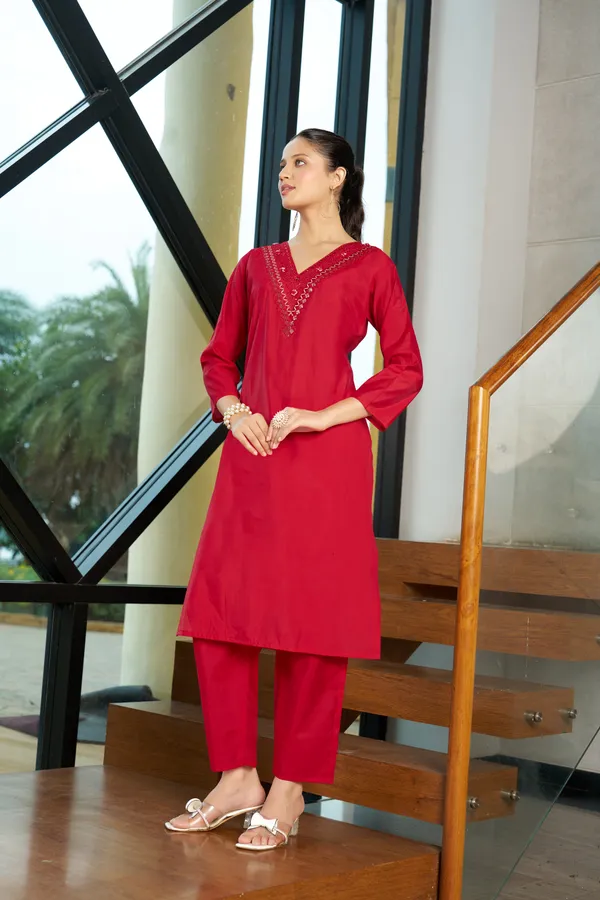 Red_Embroidered_Straight_Kurta_Set_for_Women