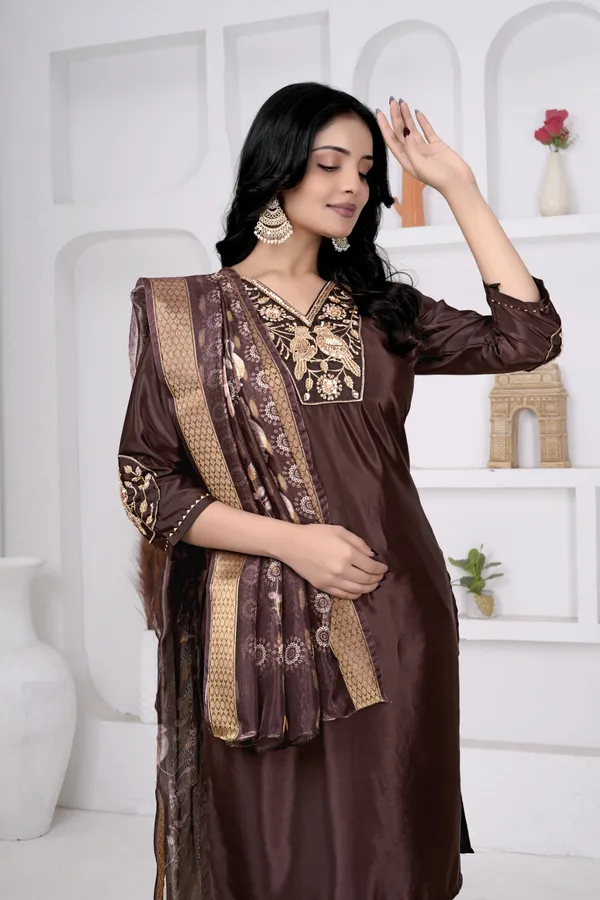 Brown_Embroidered_Kurta_Set_With_Dupatta_for_Women