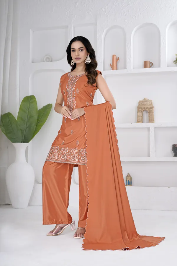 Rust_Embroidered_Kurta_Set_For_Women