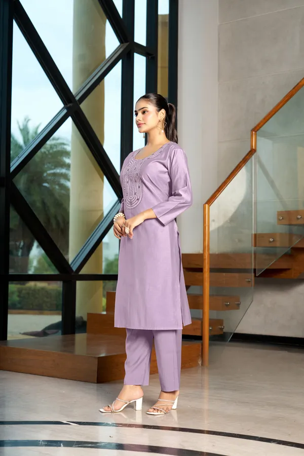 Lavender_Embellished_Straight_Kurta_Set_For_Women
