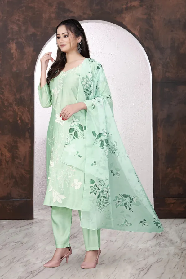Mint_Green_Floral_Print_Kurta_Set_for_Women