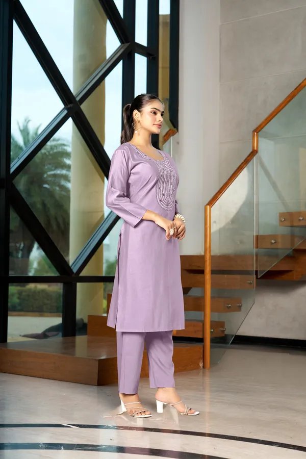 Lavender_Embellished_Straight_Kurta_Set_For_Women