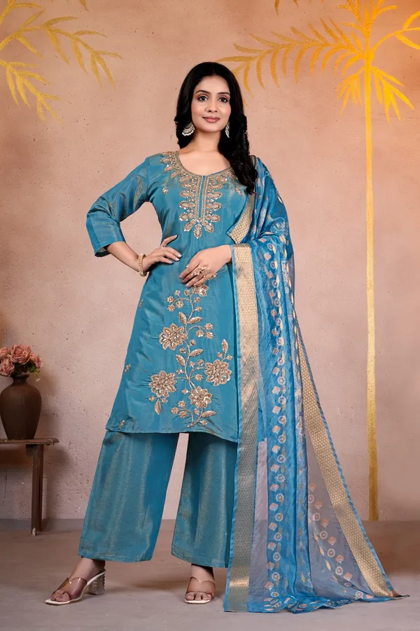 Blue_Embroidered_Kurta_Set_For_Women