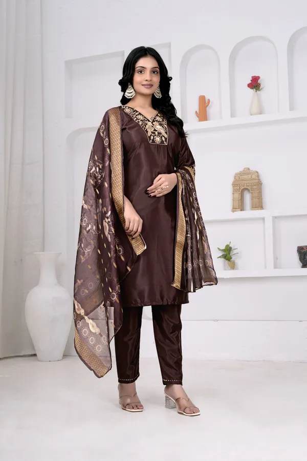 Brown_Embroidered_Kurta_Set_With_Dupatta_for_Women