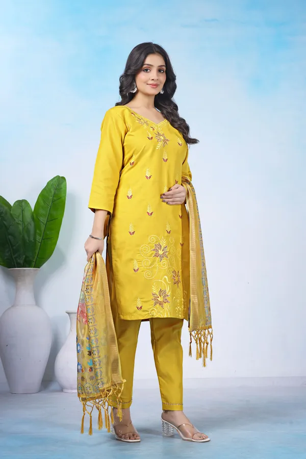 Yellow_Embroidered_Straight_Kurta_Set_For_Women