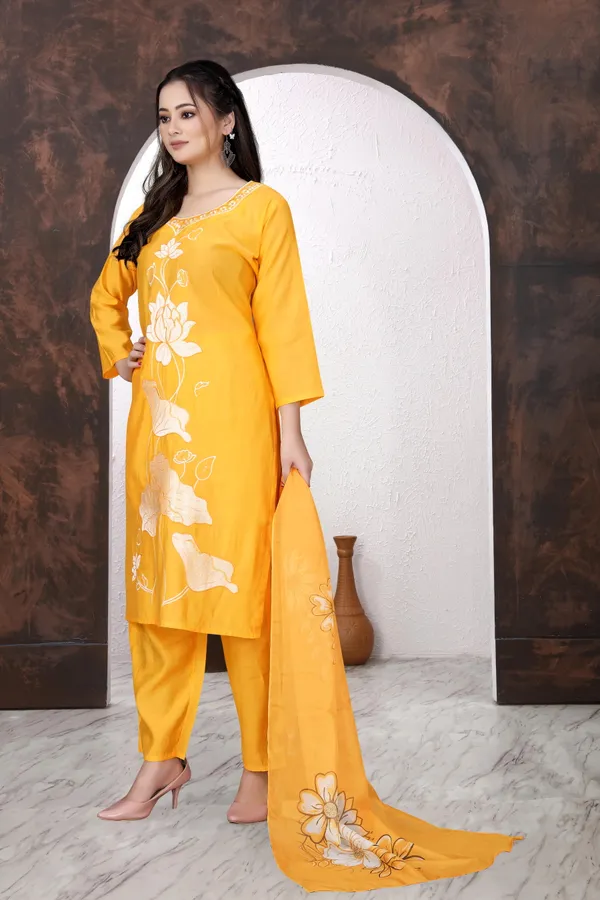 Yellow_Floral_Print_Straight_Kurta_Set_for_Women