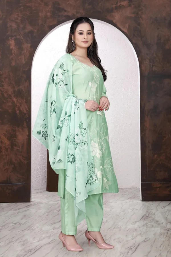 Mint_Green_Floral_Print_Kurta_Set_for_Women