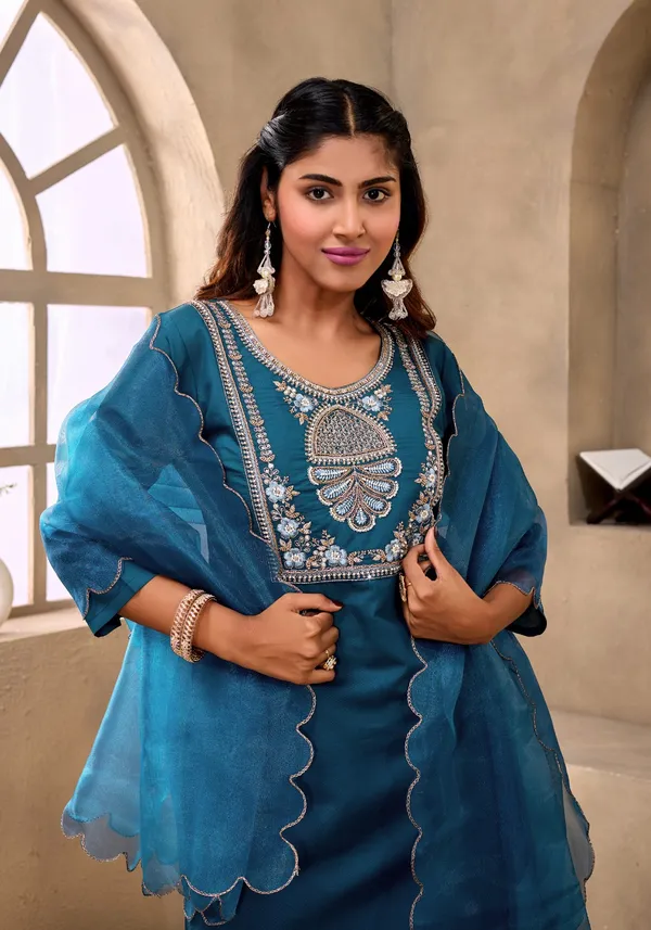 Teal_Embroidered_Straight_Kurta_Set_For_Women