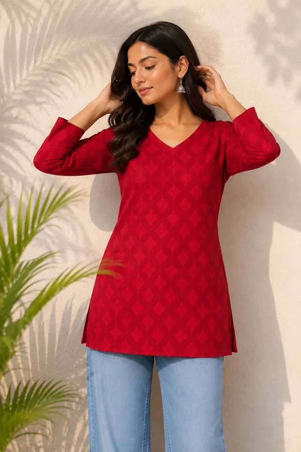 Red_Printed_Straight_Kurti_For_Women