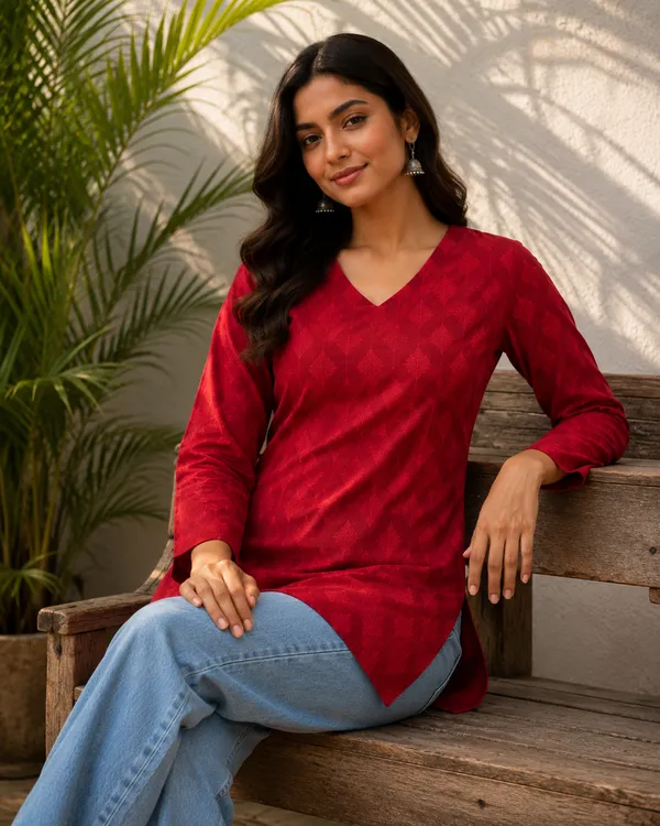 Red_Printed_Straight_Kurti_For_Women