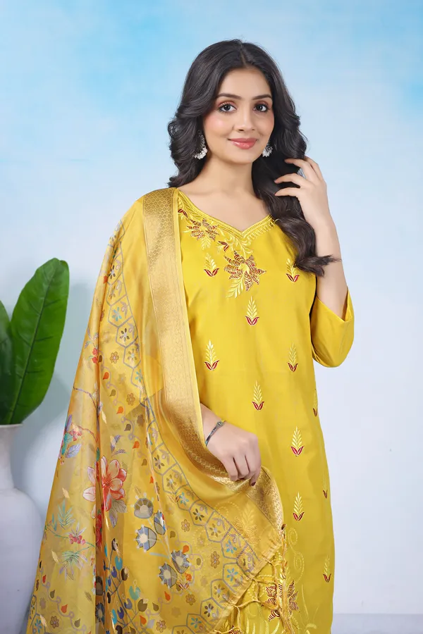 Yellow_Embroidered_Straight_Kurta_Set_For_Women