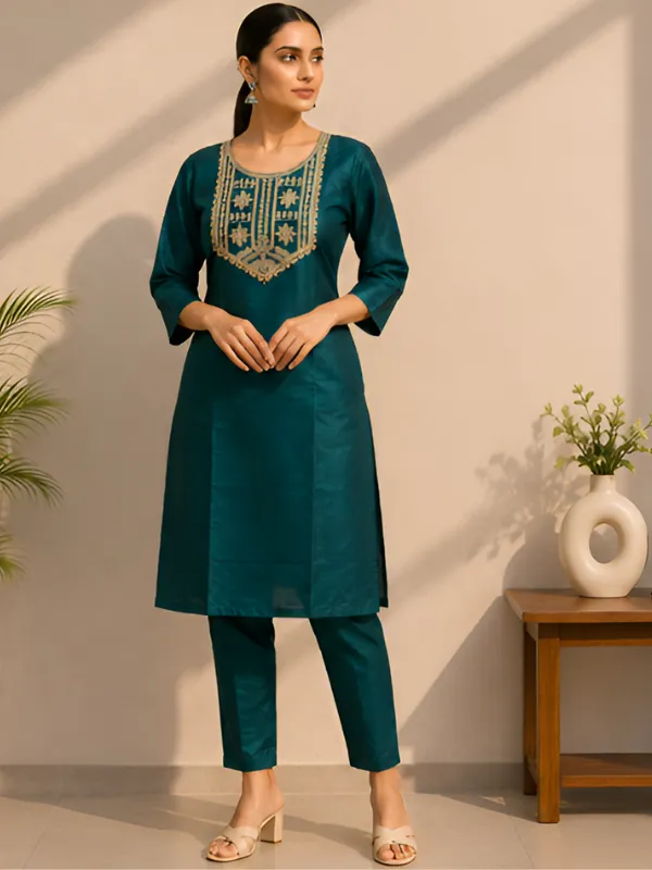 Teal_Straight_Embroidered_Kurta_Set_for_Women