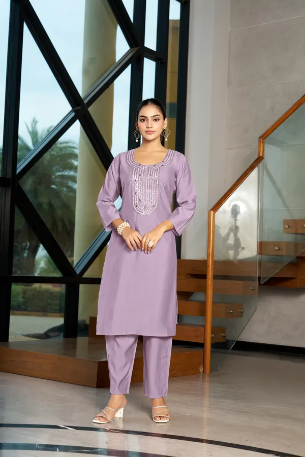 Lavender_Embellished_Straight_Kurta_Set_For_Women