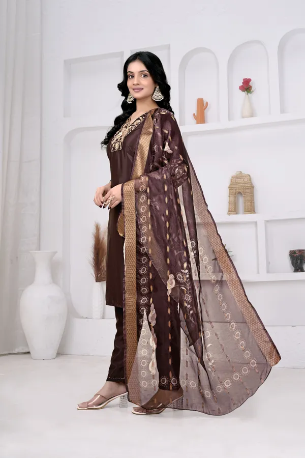 Brown_Embroidered_Kurta_Set_With_Dupatta_for_Women