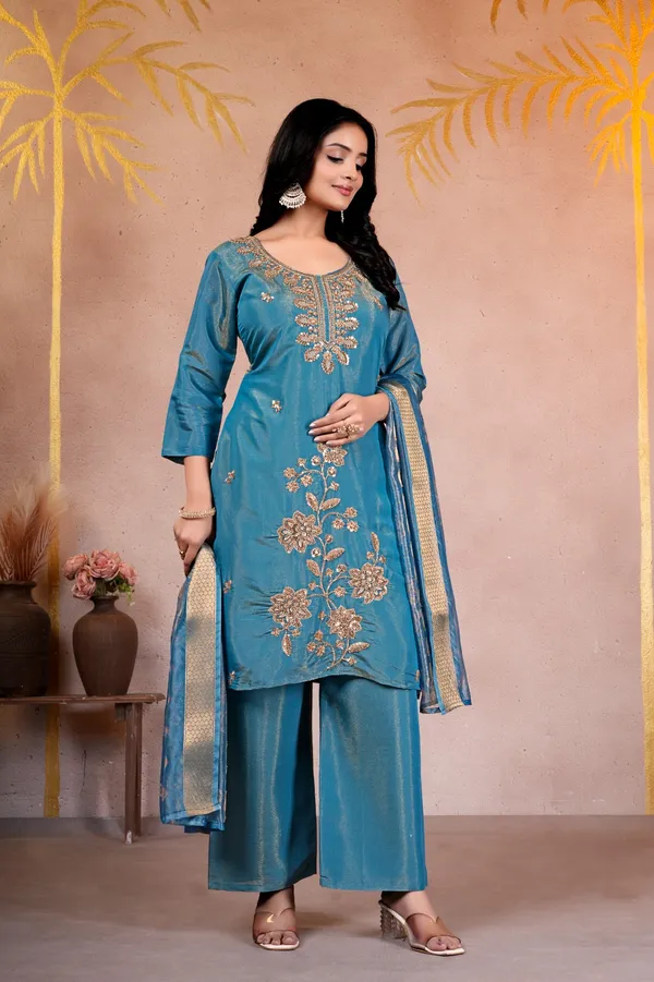 Blue_Embroidered_Kurta_Set_For_Women