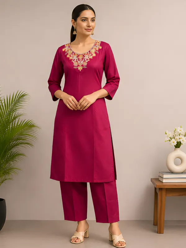 Magenta_Straight_Kurta_Pant_Set_for_Women