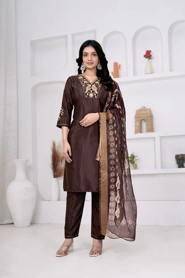 Brown_Embroidered_Kurta_Set_With_Dupatta_for_Women