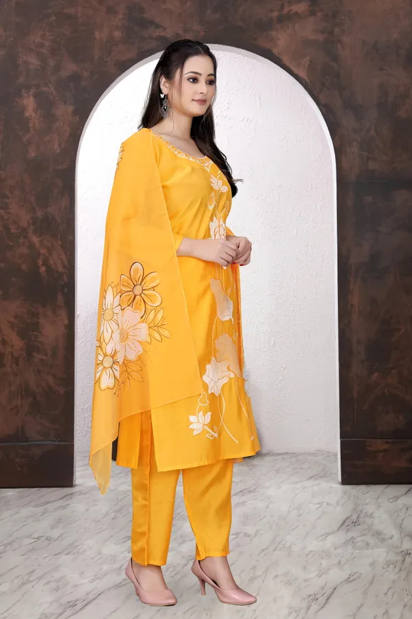 Yellow_Floral_Print_Straight_Kurta_Set_for_Women