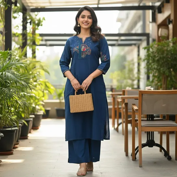 Blue_Embroidered_Straight_Kurta_Set_For_Women