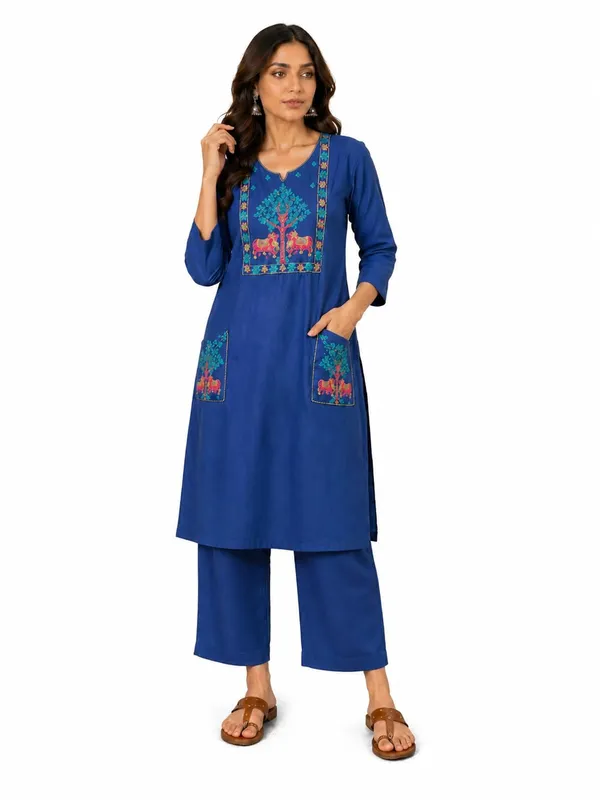 Blue_Cotton_Kurti_Palazzo_Set_For_Women