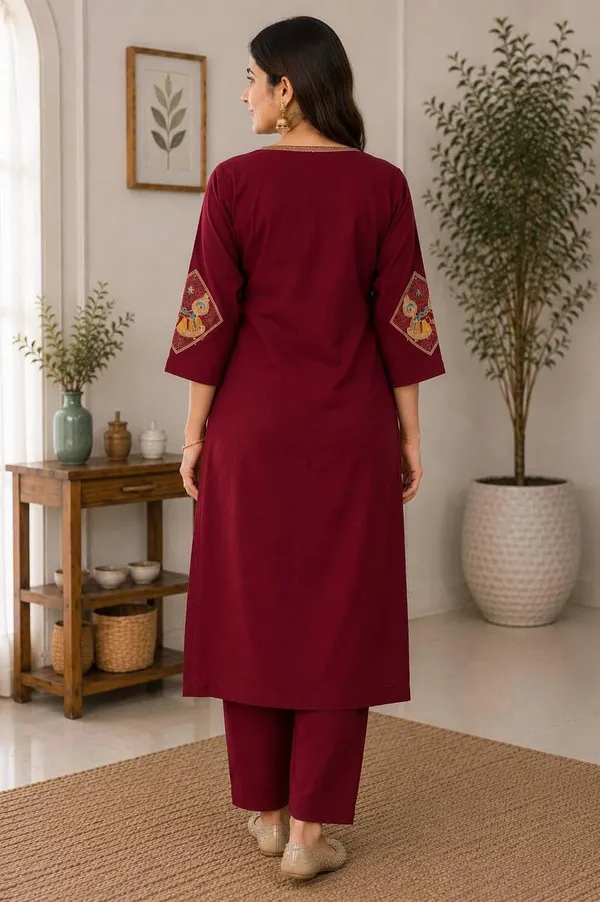 Product_Summary_Straight_Kurta_Pant_Maroon_Embroidered_Kurta_Set