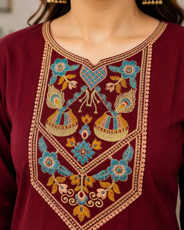 Product_Summary_Straight_Kurta_Pant_Maroon_Embroidered_Kurta_Set