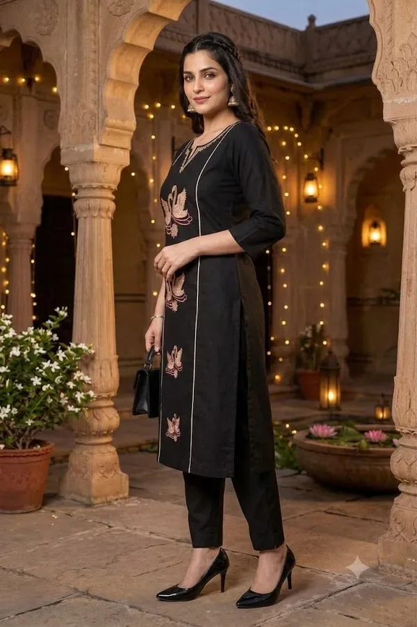 Black_Embroidered_Straight_Kurta_Set_for_Women