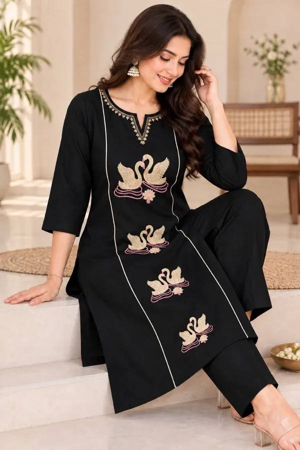 Black_Embroidered_Straight_Kurta_Set_for_Women