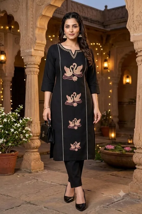 Black_Embroidered_Straight_Kurta_Set_for_Women