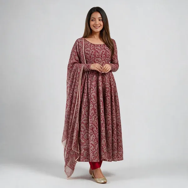 Maroon_Printed_Flared_Anarkali_Kurta_Set_for_Women