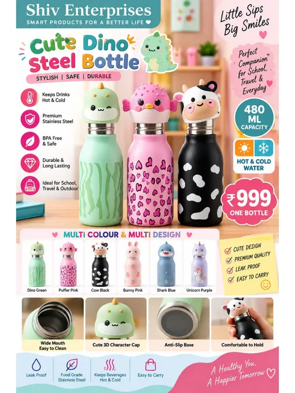 Black_Stainless_Steel_Cow_Print_Water_Bottle_for_Kids