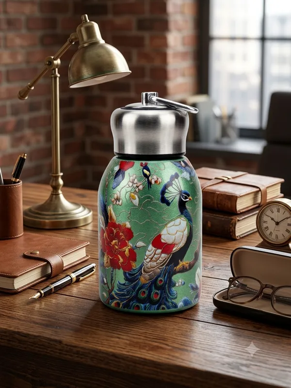 Stainless_Steel_Peacock_Print_Water_Bottle