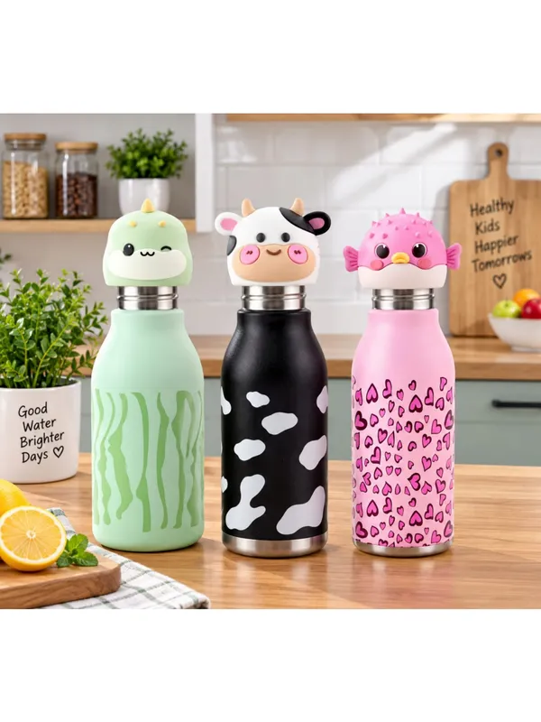 Black_Stainless_Steel_Cow_Print_Water_Bottle_for_Kids