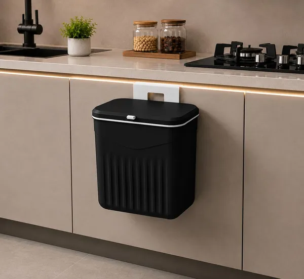 Black_Plastic_Wall_Mounted_Trash_Bin