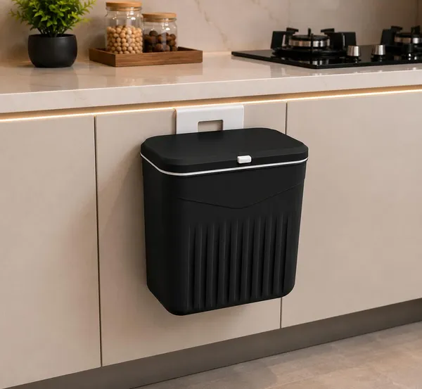 Black_Plastic_Wall_Mounted_Trash_Bin